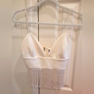 White fringe crop top